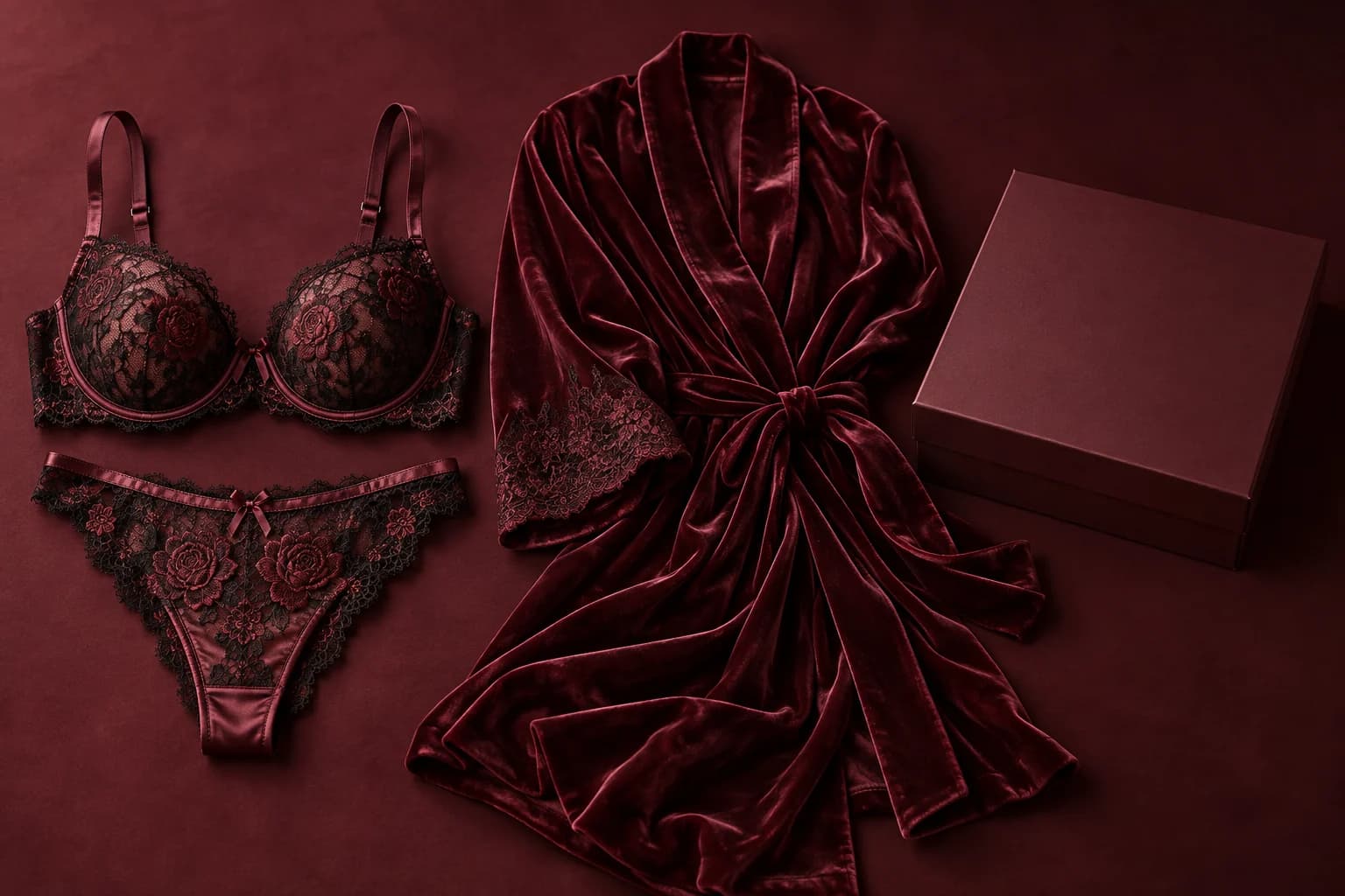 Editorial styling illustration of a complete set with a robe